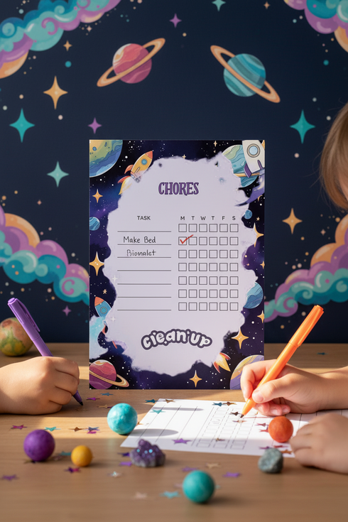 Space Adventure Kids Printable Bundle – Daily Schedule, Chore Chart, Teeth Brushing Tracker & Affirmation Page