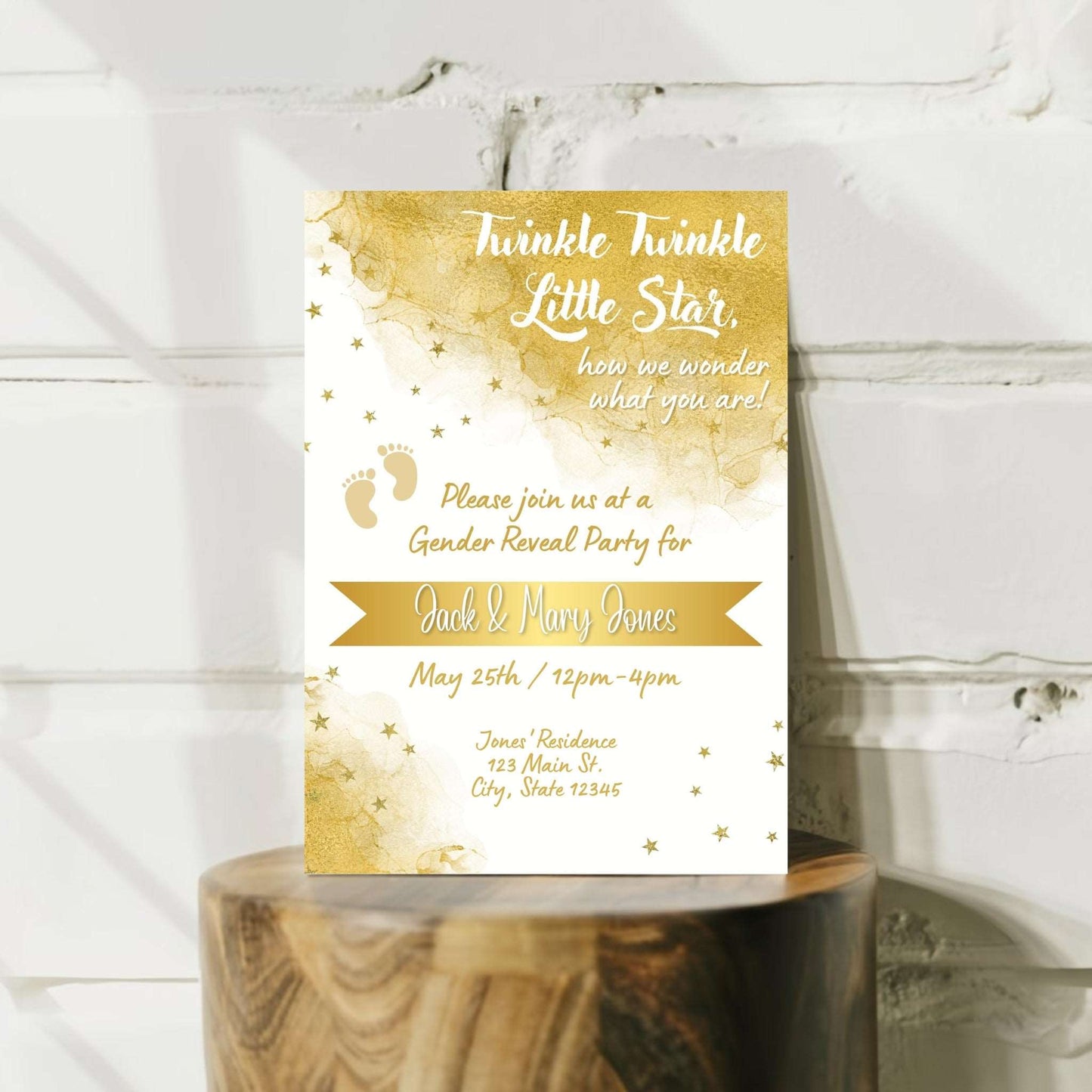 Personalized Twinkle Little Star Gender Reveal Invitation | Golden