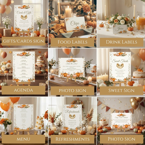 Pumpkin Baby Shower Bundle | Editable Baby Shower Printables