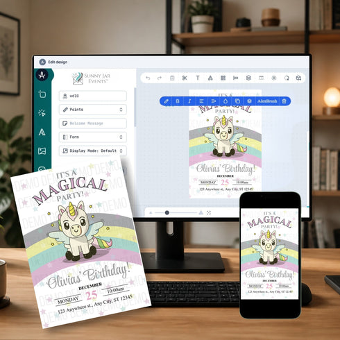 Cute Unicorn Magical Birthday Party Invitation for Kids