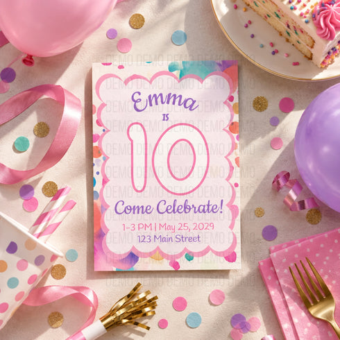 Pink & Purple Watercolor Birthday Invitation