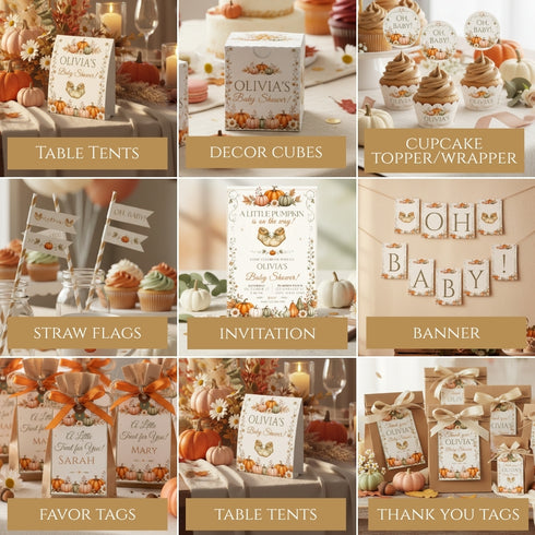 Pumpkin Baby Shower Bundle | Editable Baby Shower Printables