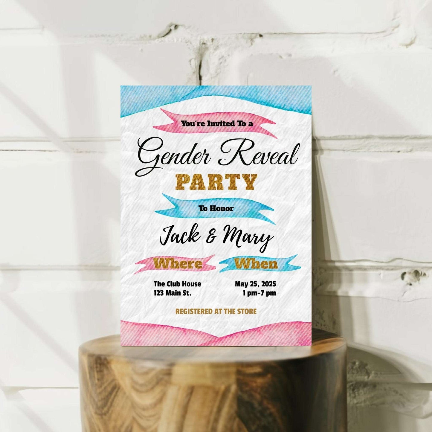 Pink and Blue Personalized Gender Reveal Invitation