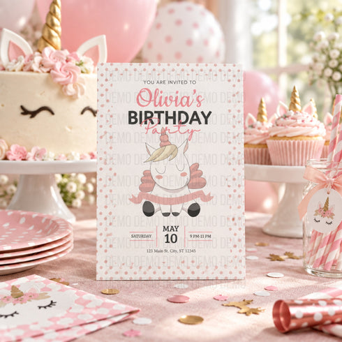 Polka Dot Unicorn Birthday Invitation | Editable Party Invitation