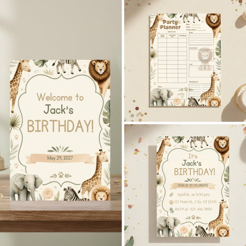 Safari Birthday Party Bundle | Editable Birthday Printables Kit