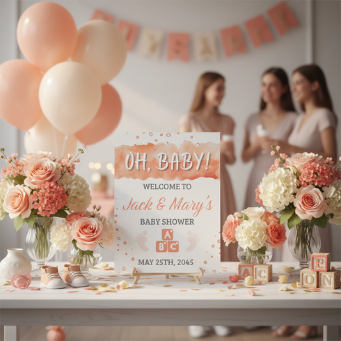 Peach "Oh, Baby" Baby Shower Bundle | Editable Baby Shower Printables