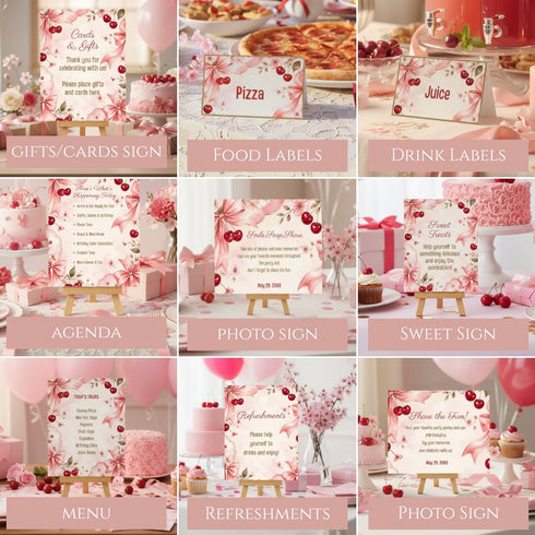Cherry Birthday Party Bundle | Cherry & Bow Birthday Decorations