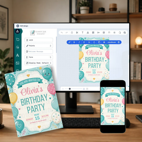 Cute Teal Balloon Birthday Invitation