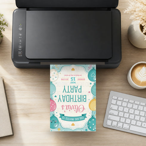 Cute Teal Balloon Birthday Invitation