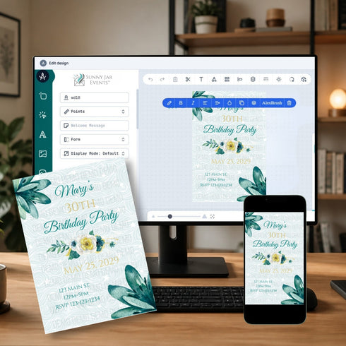 Personalized Teal Flower Milestone Birthday Invitation – Editable Template