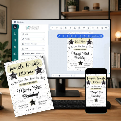 Twinkle Little Star Milestone Birthday Invitation- Yellow