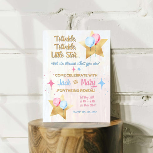 Twinkle Little Star Gender Reveal Sparkle Invitation