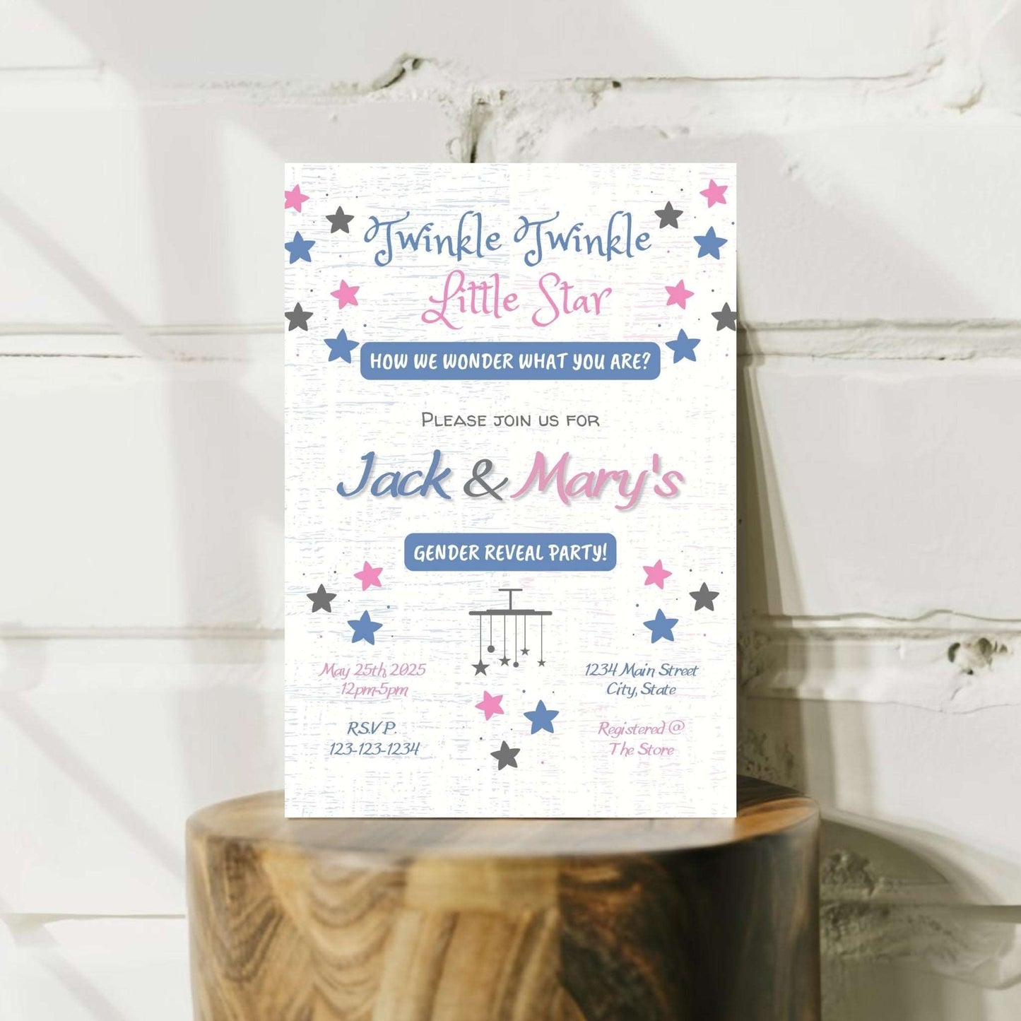 Twinkle Little Star Gender Reveal Personalized Invitation