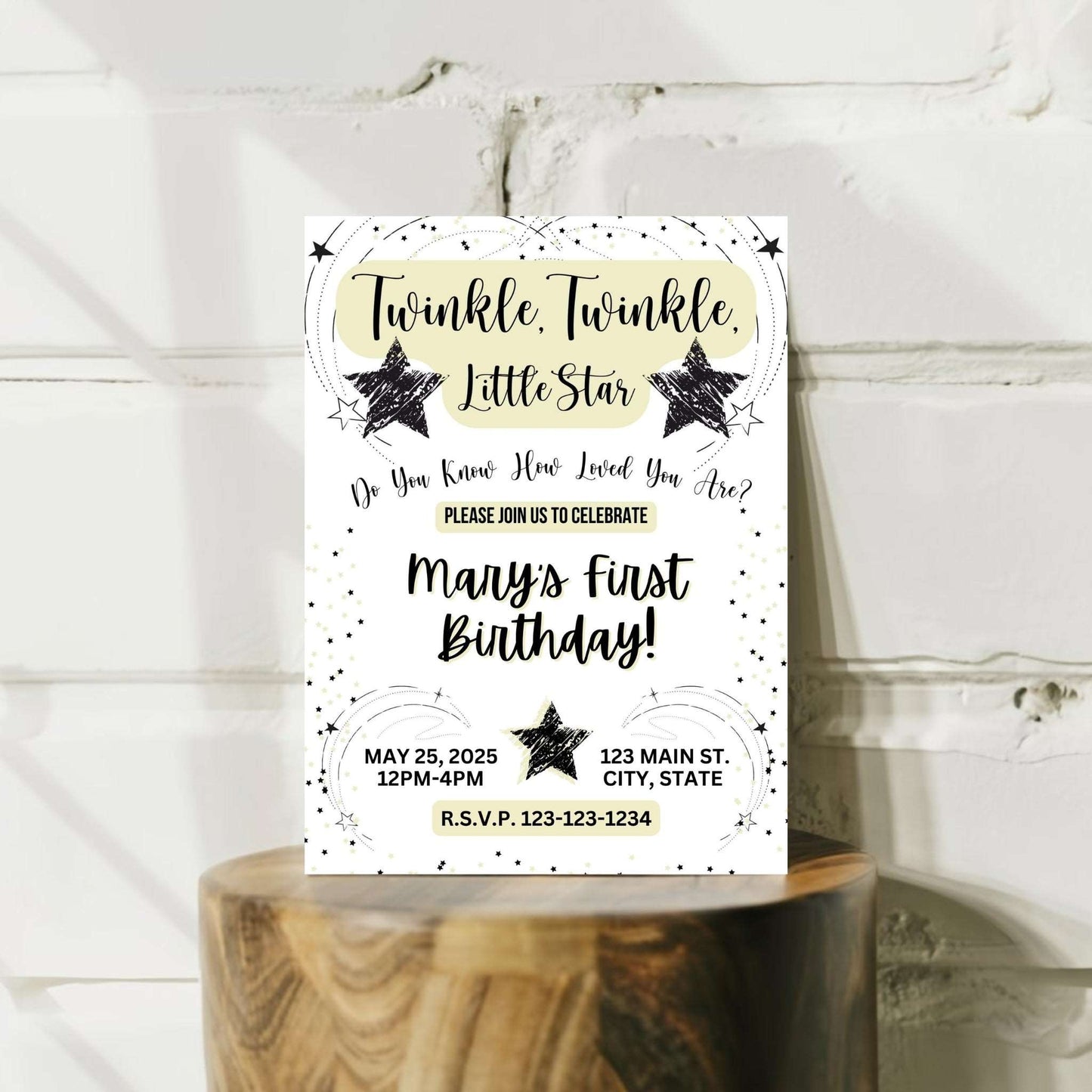 Twinkle Little Star Birthday Invitation | Yellow