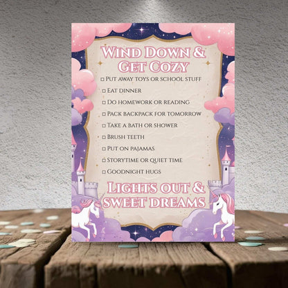 Unicorn Kids Daily Routine Printable Set – 4 Chart Bundle (Editable) | Getting Ready, Daily Planner, Evening Routine, Room Cleaning