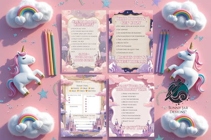 Unicorn Kids Daily Routine Printable Set – 4 Chart Bundle (Editable) | Getting Ready, Daily Planner, Evening Routine, Room Cleaning