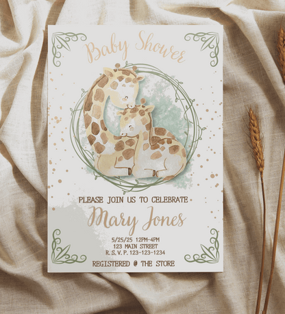 Personalized Watercolor Giraffe Baby Shower Invitation