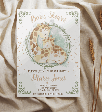 Personalized Watercolor Giraffe Baby Shower Invitation