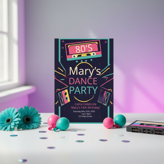 90s Themed Teen Birthday Printable Invitation – Editable Party Template