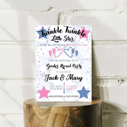 Twinkle Little Star Gender Reveal Personalized Invitation | A