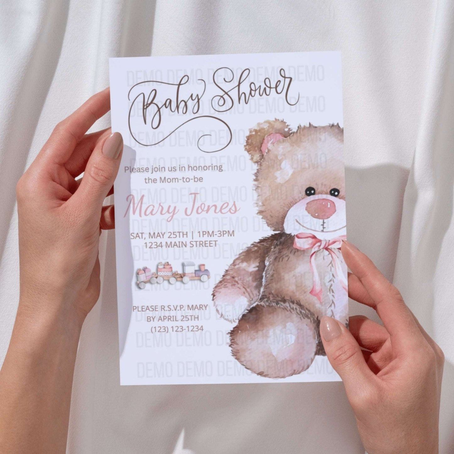 Baby Shower Invitation with Cute Teddy Bear Illustration – Personalized Invite
