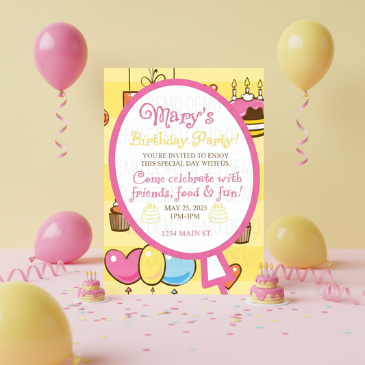 Balloon Shape Birthday Party Invitation – Personalized Editable Template