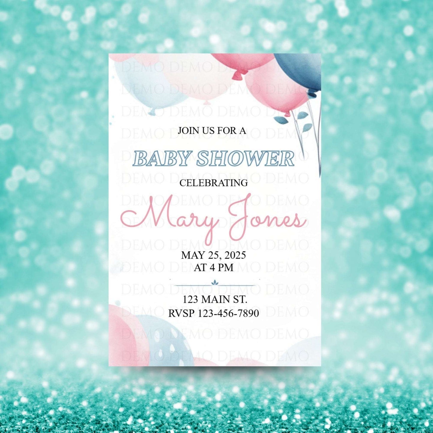 Blue and Pink Balloon Baby Shower Invitation