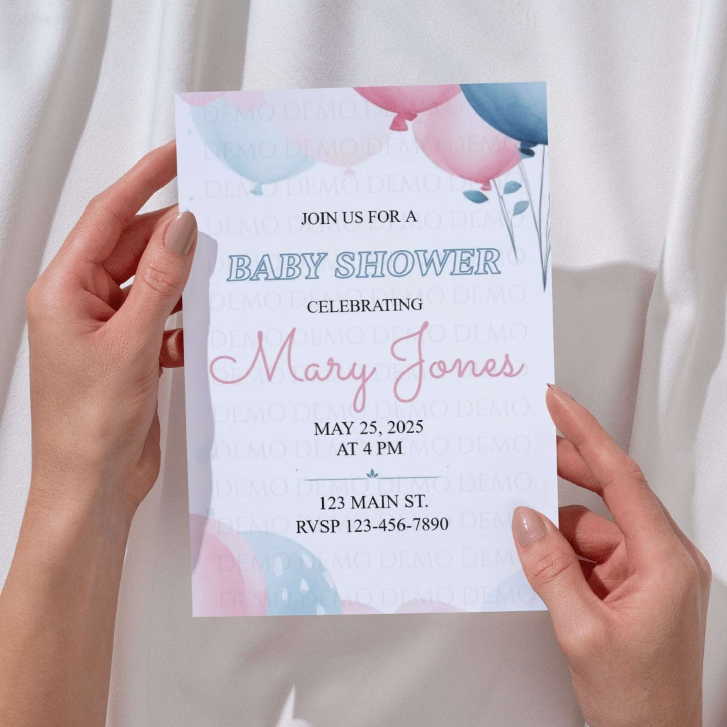 Blue and Pink Balloon Baby Shower Invitation
