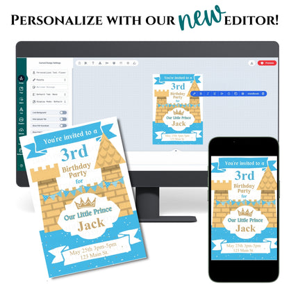 Blue Castle Personalized Birthday Invite