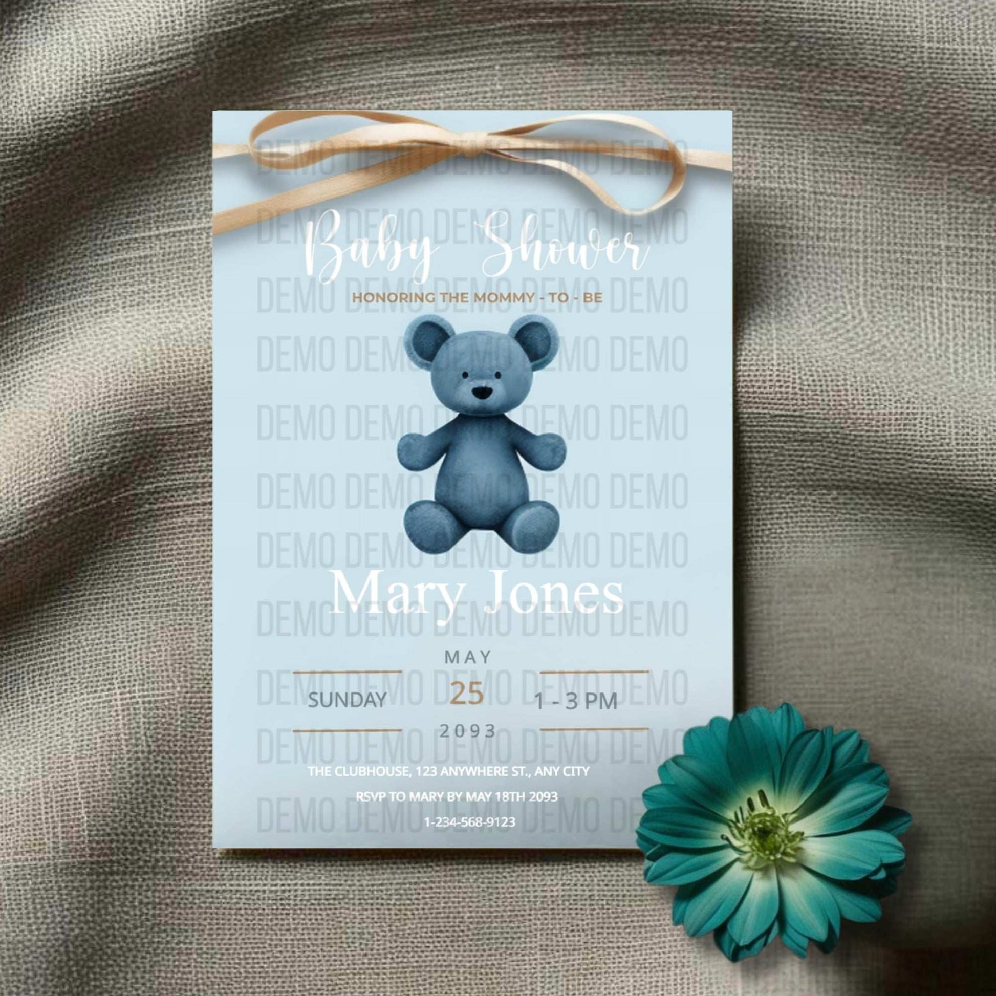 Blue Teddy Bear Baby Shower Invitation – Personalized Editable Template
