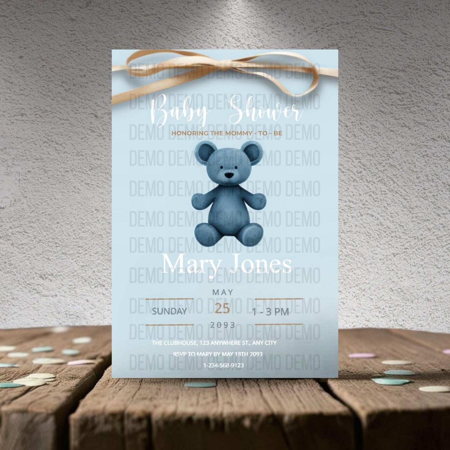 Blue Teddy Bear Baby Shower Invitation – Personalized Editable Template