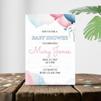 Blue and Pink Balloon Baby Shower Invitation