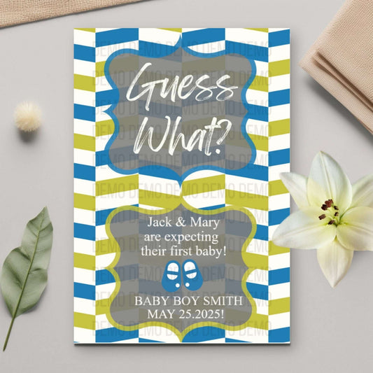 Blue and Green Chevron Baby Announcement – Personalized Printable Template