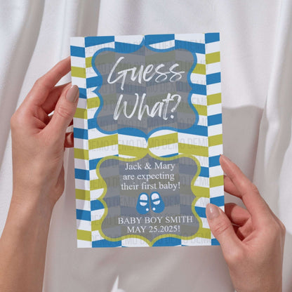 Blue and Green Chevron Baby Announcement – Personalized Printable Template