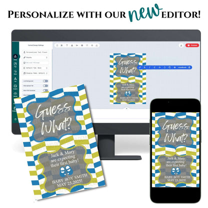 Blue and Green Chevron Baby Announcement – Personalized Printable Template