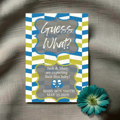 Blue and Green Chevron Baby Announcement – Personalized Printable Template