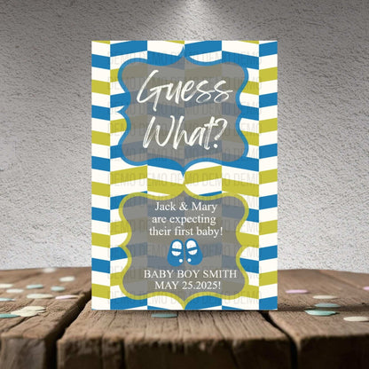 Blue and Green Chevron Baby Announcement – Personalized Printable Template