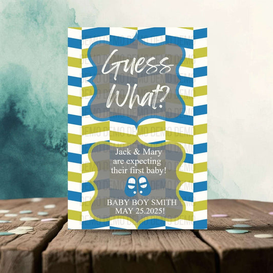 Blue and Green Chevron Baby Announcement – Personalized Printable Template