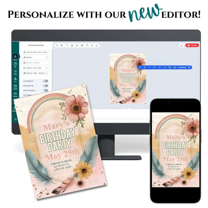 Boho Floral Birthday Invitation – Editable