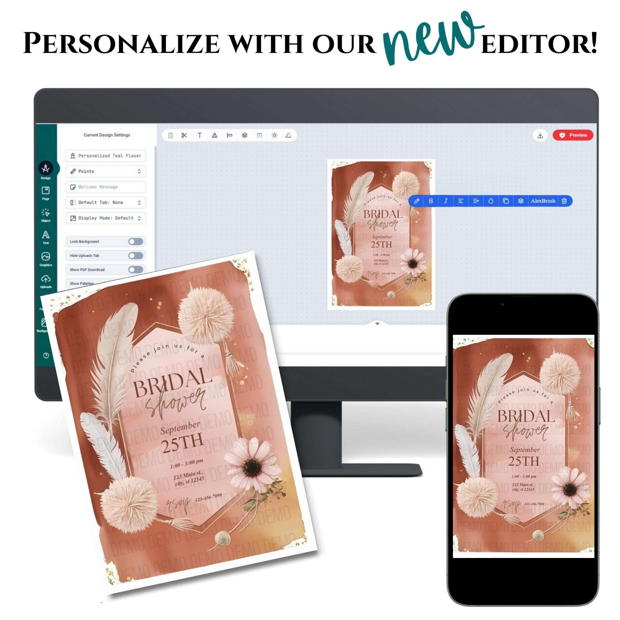 Boho Bridal Shower Invitation – Editable Template