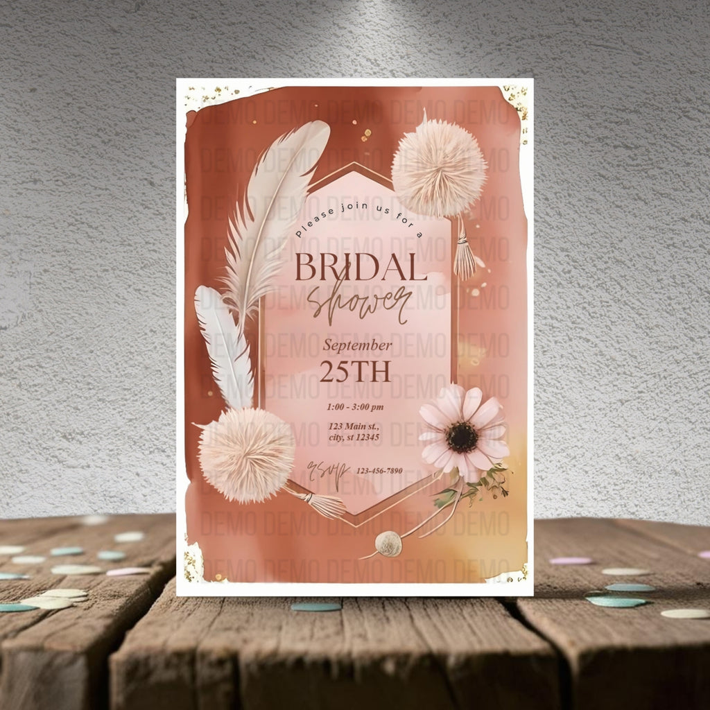 Boho Bridal Shower Invitation – Editable Template