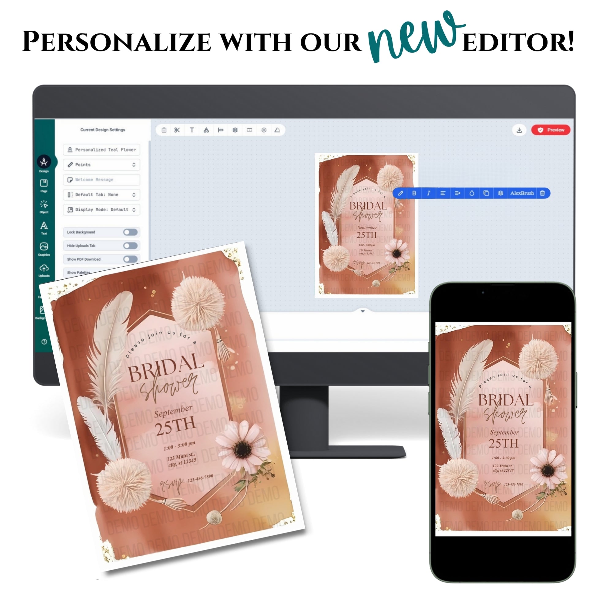 Boho Bridal Shower Invitation – Editable Template