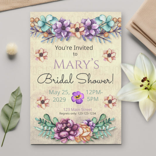 Bold Floral Bridal Shower Invitation – Personalized Editable Template