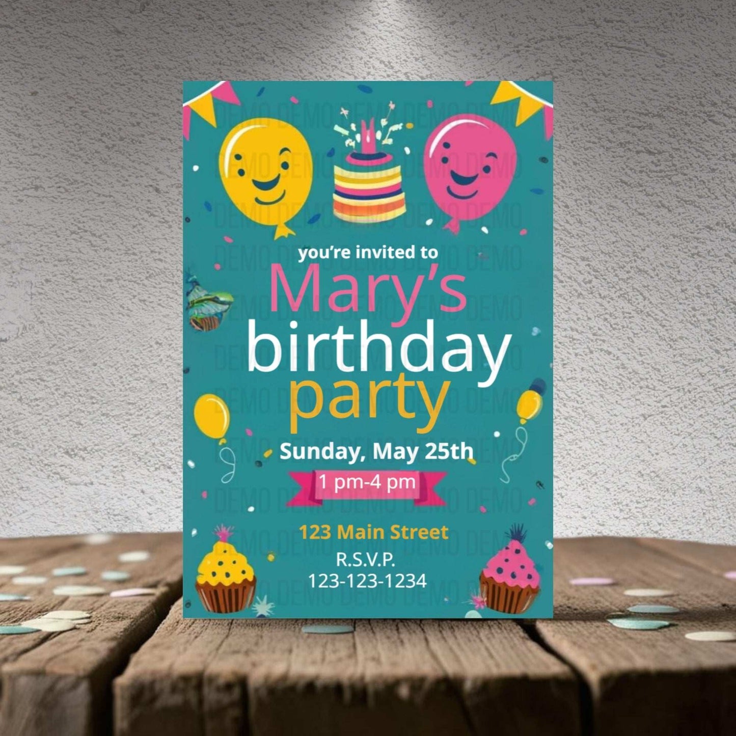 Colorful Kids Birthday Party Invitation with Balloons and Confetti – Printable