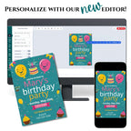 Colorful Kids Birthday Party Invitation with Balloons and Confetti – Printable