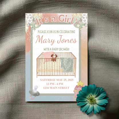 Crib Girl Baby Shower Invitation