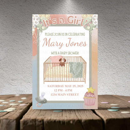 Crib Girl Baby Shower Invitation