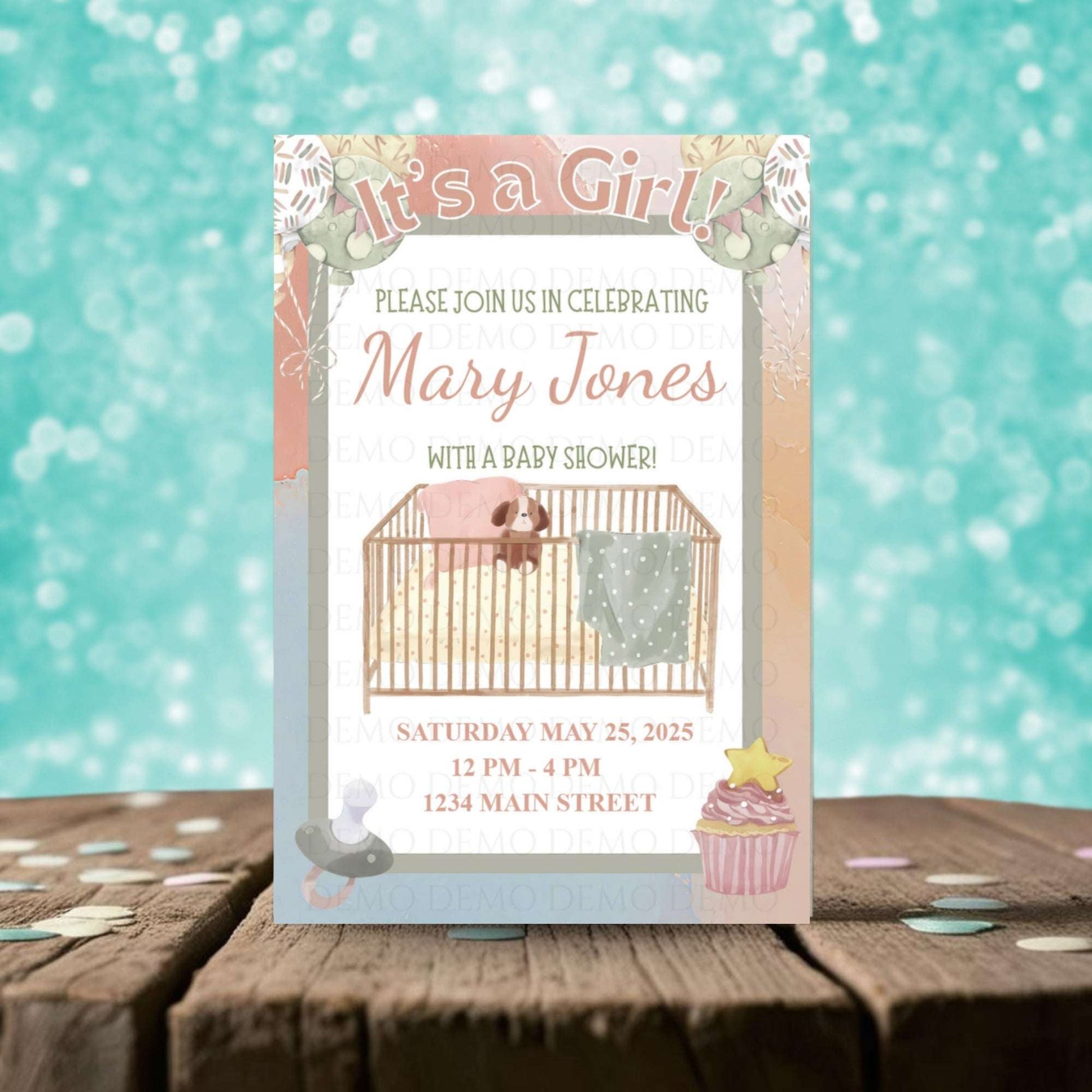 Crib Girl Baby Shower Invitation