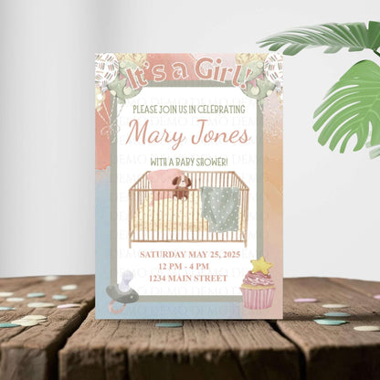Crib Girl Baby Shower Invitation