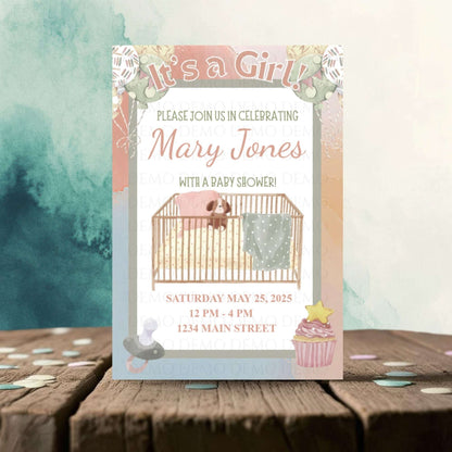 Crib Girl Baby Shower Invitation